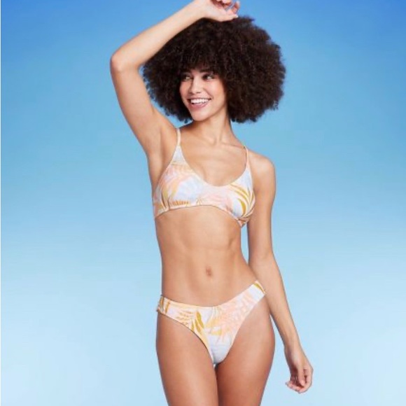 WILD FABLE BIKINI BOTTOM MULTICOLOR TROPICAL FLORAL PRINT HIGH LEG CHEEKY NWT - Picture 5 of 5